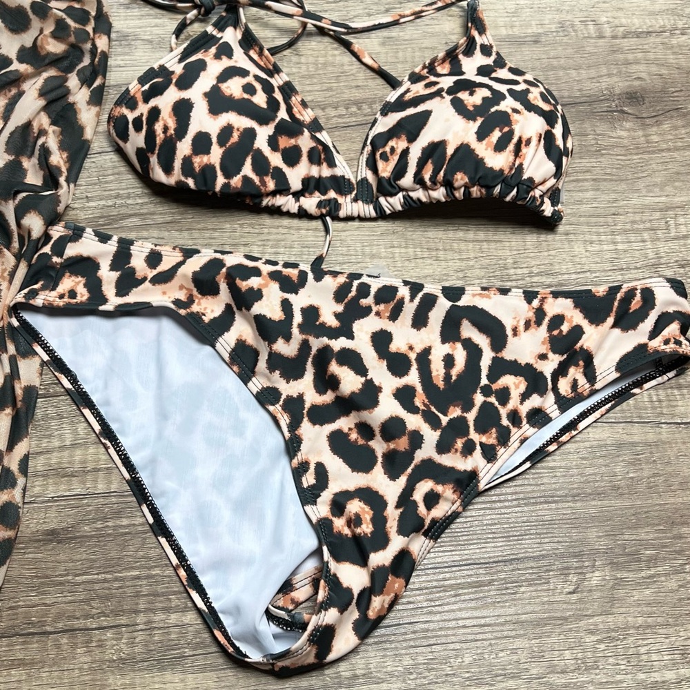 Leopard Print Bikini Set with cover up dress sz XL